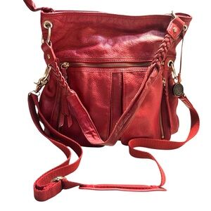 The Sak Bag Red Leather Convertible Shoulder Bag and Crossbody Braided Strap Y2K